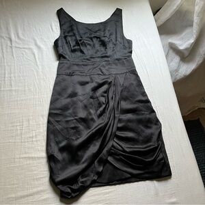 Gorman black silk draped sleeveless mini dress